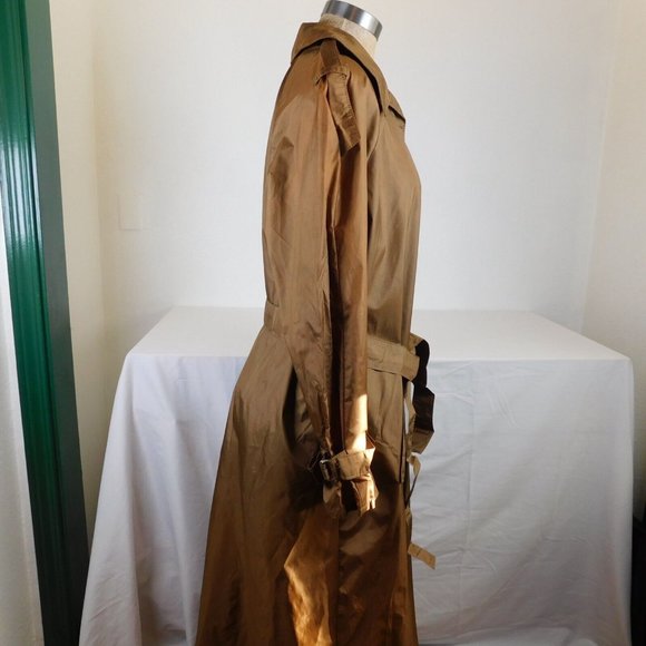Aqua Sheen Women Solid Brown Raincoat Belted Trench Long Sleeve Collared Size L - Picture 4 of 12